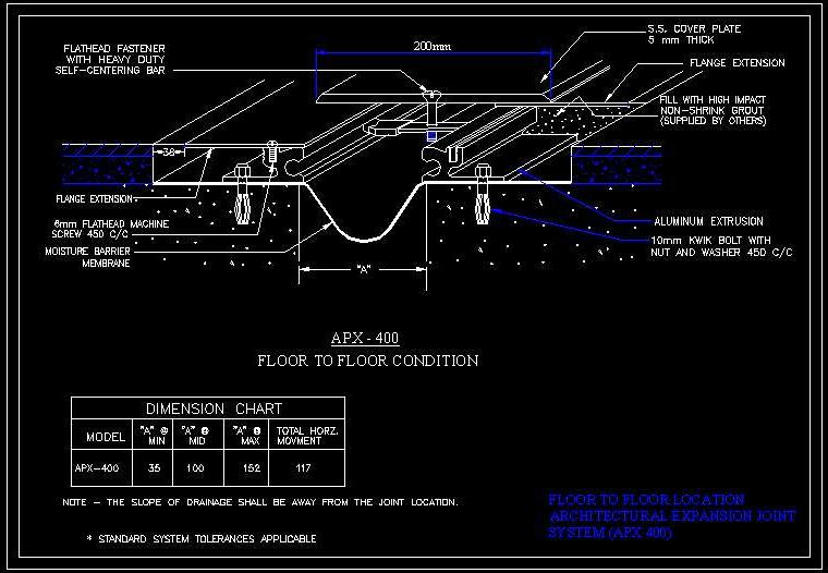 Floor-to-Floor Expansion Joint Detail with S.S. Cover Plate CAD